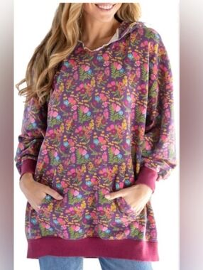 French Terry Oversized Bat Wing Wildflower Natural life hoodie Kangaroo Pocket